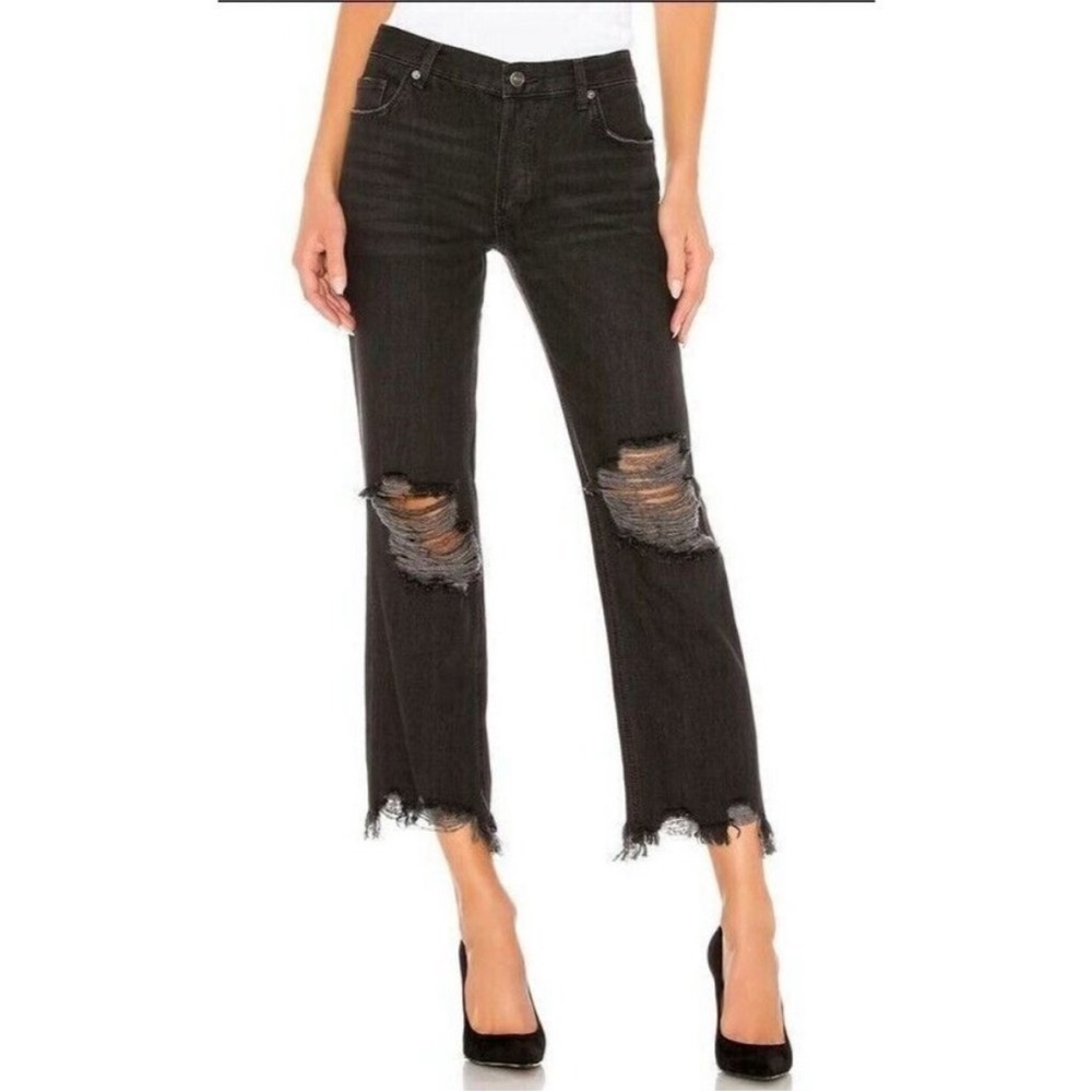 Free People We The Free Maggie Mid-Rise Straight-Leg Jeans Onyx Black NWOT